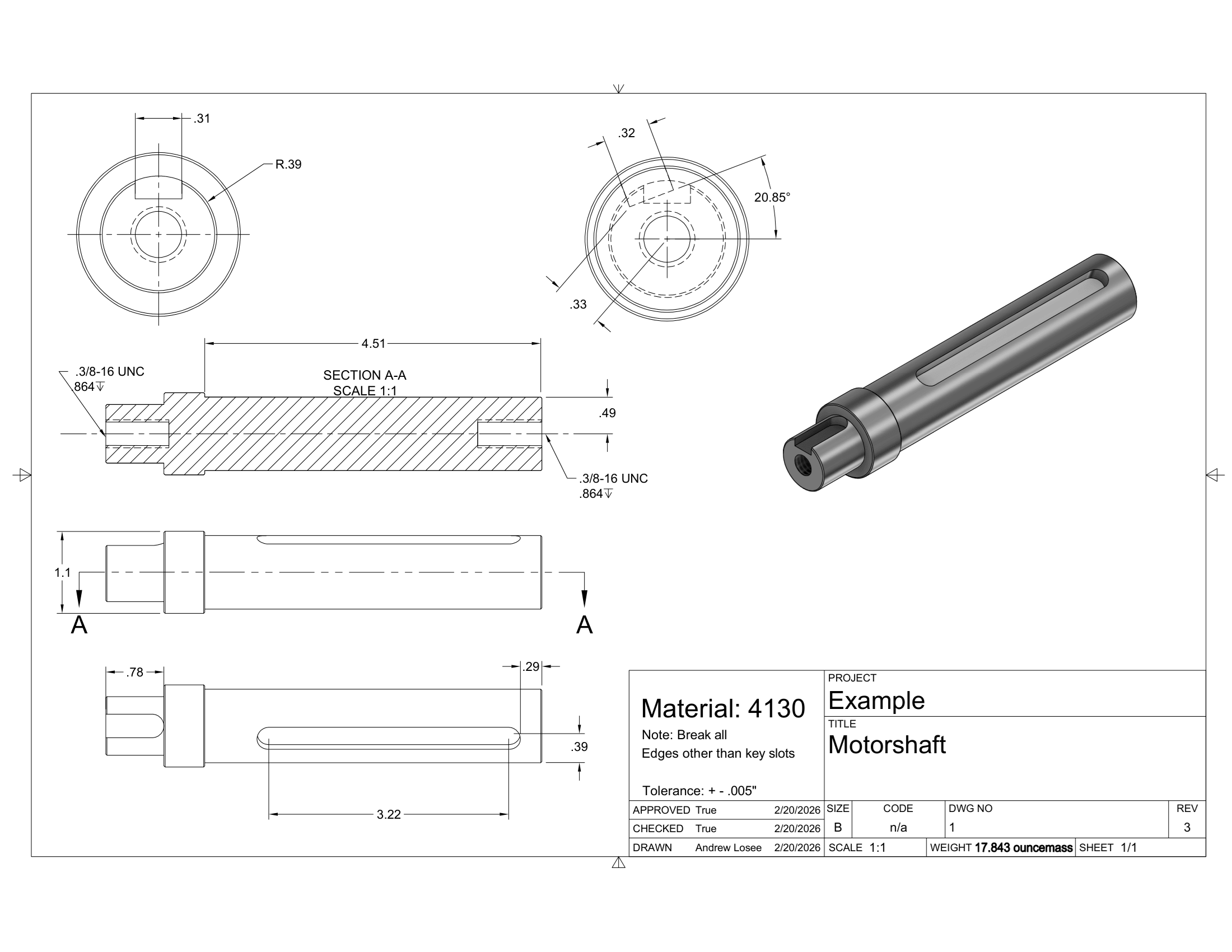 Blueprint drawing of the driveshaft